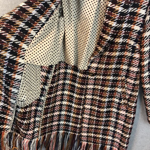Cabi Tweed Tie Waist Single Button Fringe Coat Jacket Size Medium - Picture 10 of 11